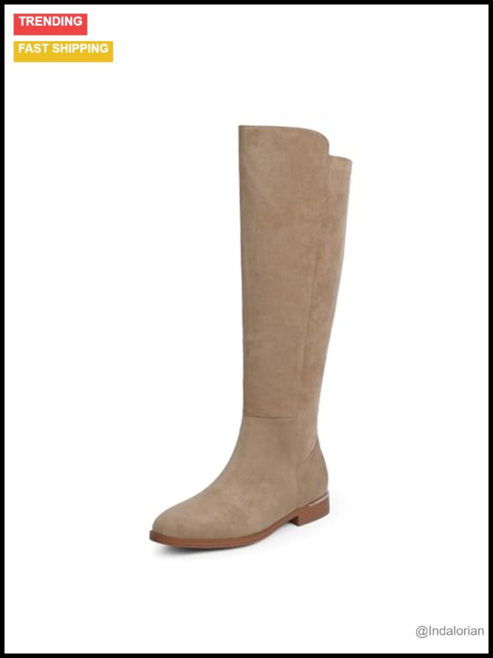 Rounded Toe Flat Stretchy Knee High Boots Side Zipper Faux Suede